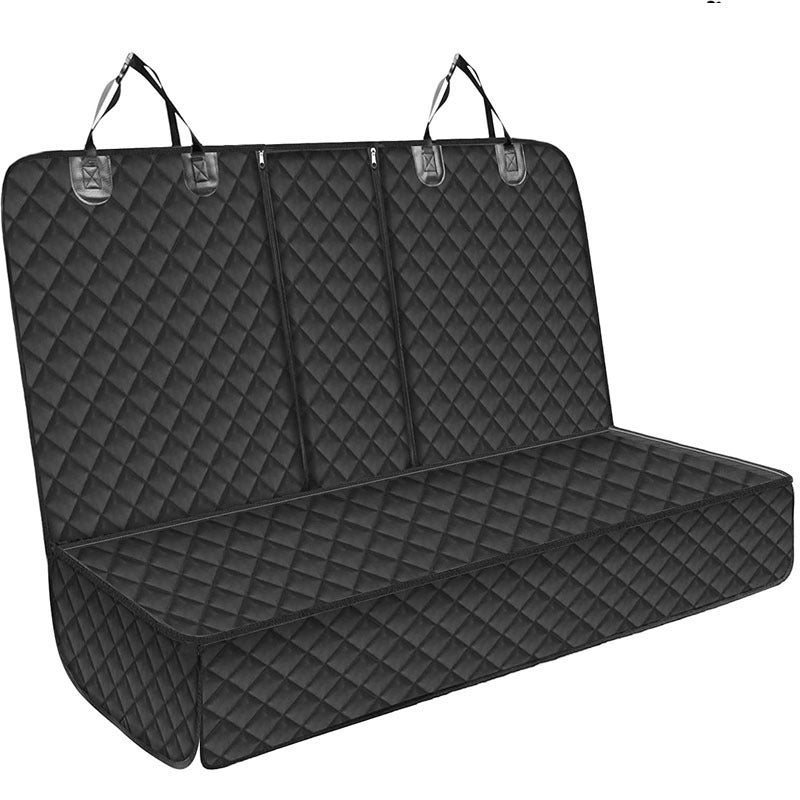 Black quilted car seat cover with a diamond pattern on a white background