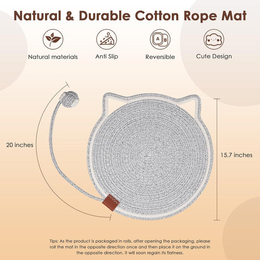 Detailansicht: S 40cm des Produkts Runde Katzenkratzmatte aus Natur-Baumwollseil - Bodenschutz & Möbelschutz