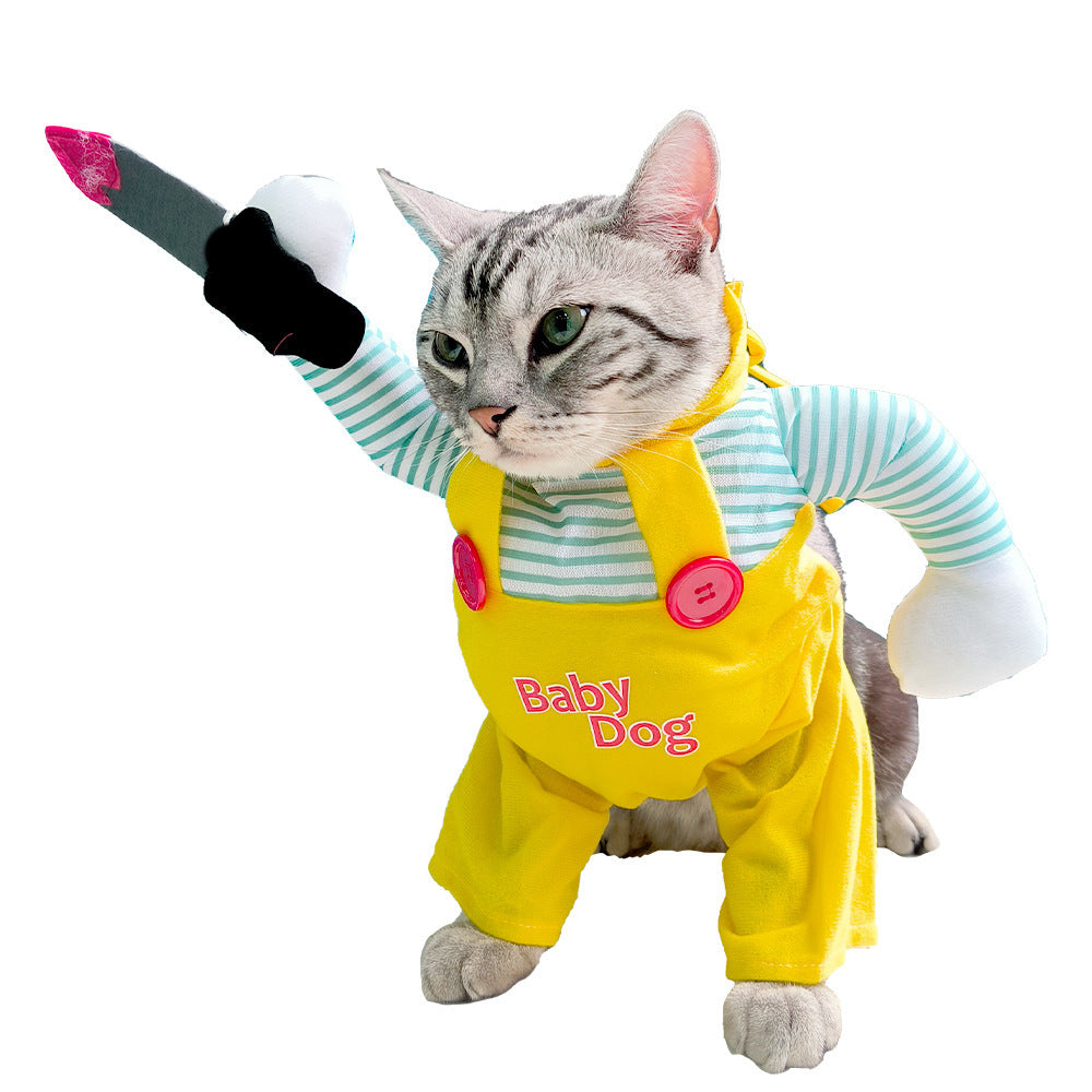 Kreatives Katzenkostüm mit "blutigem Messer"-Effekt: Spaß für Halloween & Partys. Von FurLaati
