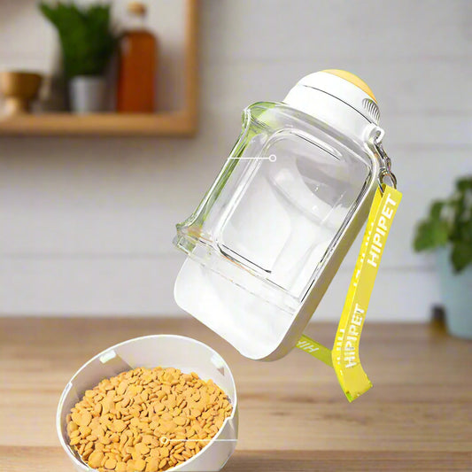 2-in-1 Reise Trink- & Futterflasche (1000ml Wasser / 300ml Futter) – für Hunde & Katzen