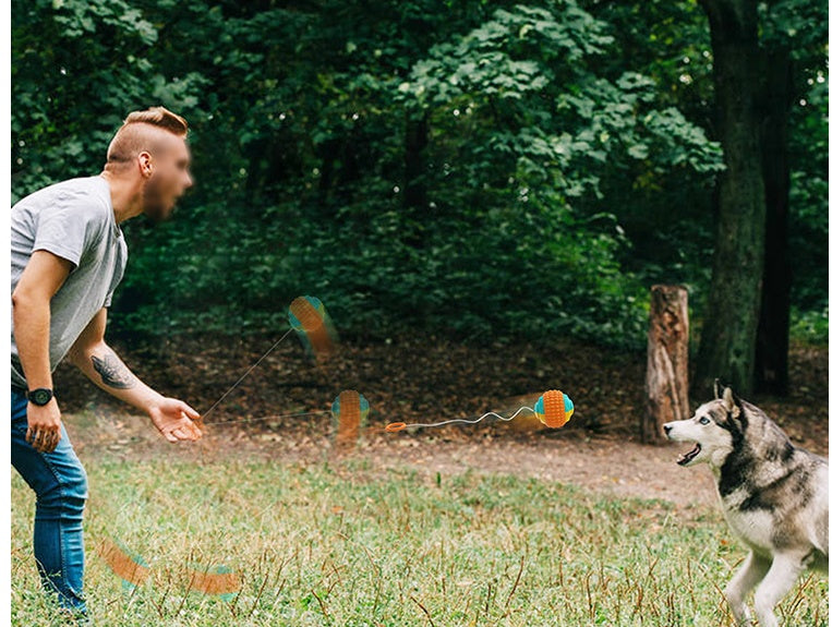 Interaktiver Handwurf-Ball | Zahnreinigendes Hundespielzeug mit Kordel. Von FurLaati!