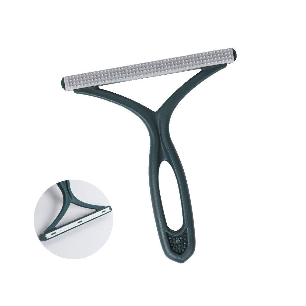 Grey pet grooming brush with a close-up inset on a white background FurLaati