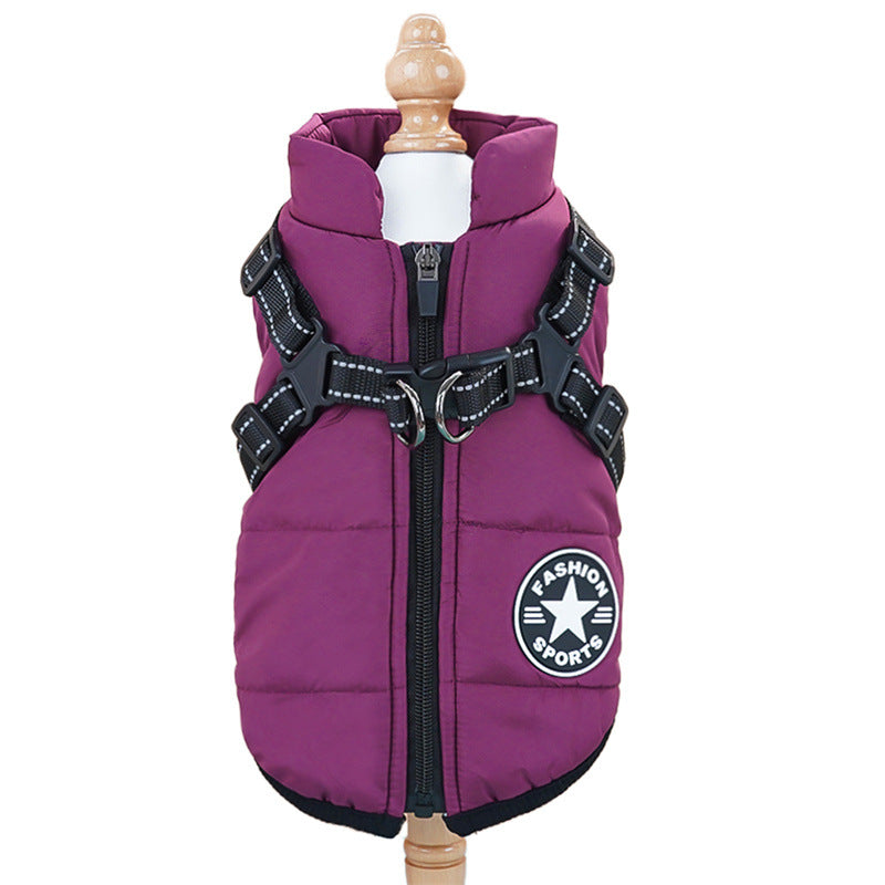 Detailansicht: Purple cotton-padded jacket with chest and shoulder straps / XL(Chest circumference 48CM, recommended weight…