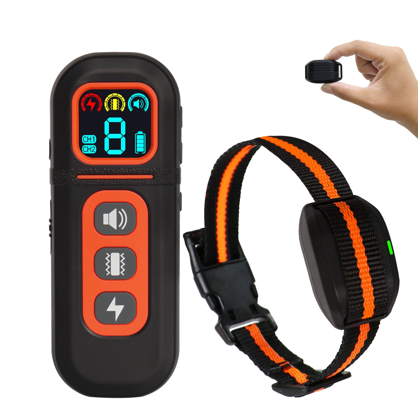 Dog training collar with remote control on a white background