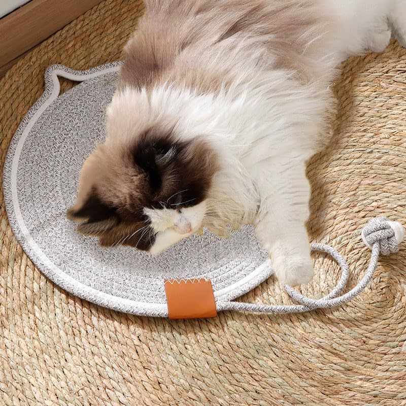 Runde Katzenkratzmatte aus Natur-Baumwollseil - Bodenschutz & Möbelschutz