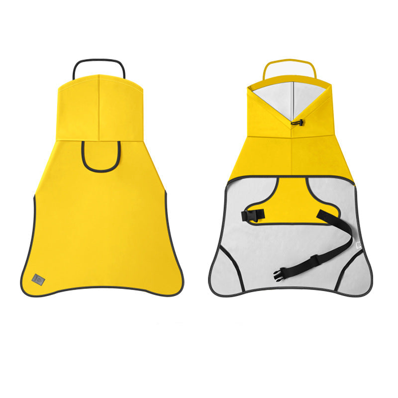 Yellow raincoat with black straps on a white background