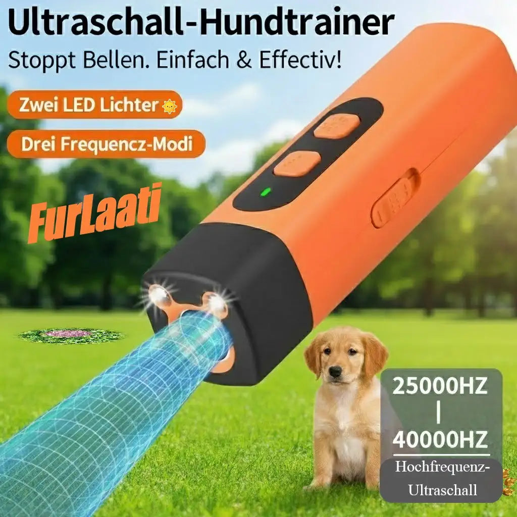 Ultraschall Antibell-Gerät in Orange von Von FurLaati – Professioneller Hundetrainer mit 25kHz-40kHz Hochfrequenz, zwei LED-Lichtern и drei Modi zur sanften Korrektur von Hundebellen.