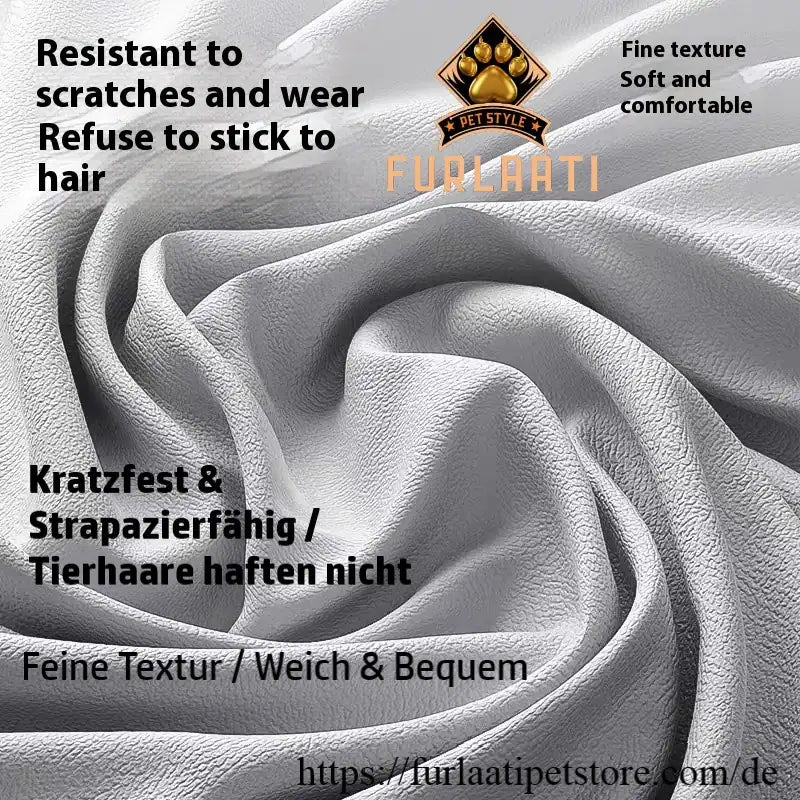 Close-up of textured white fabric with Furlaati branding and product features.